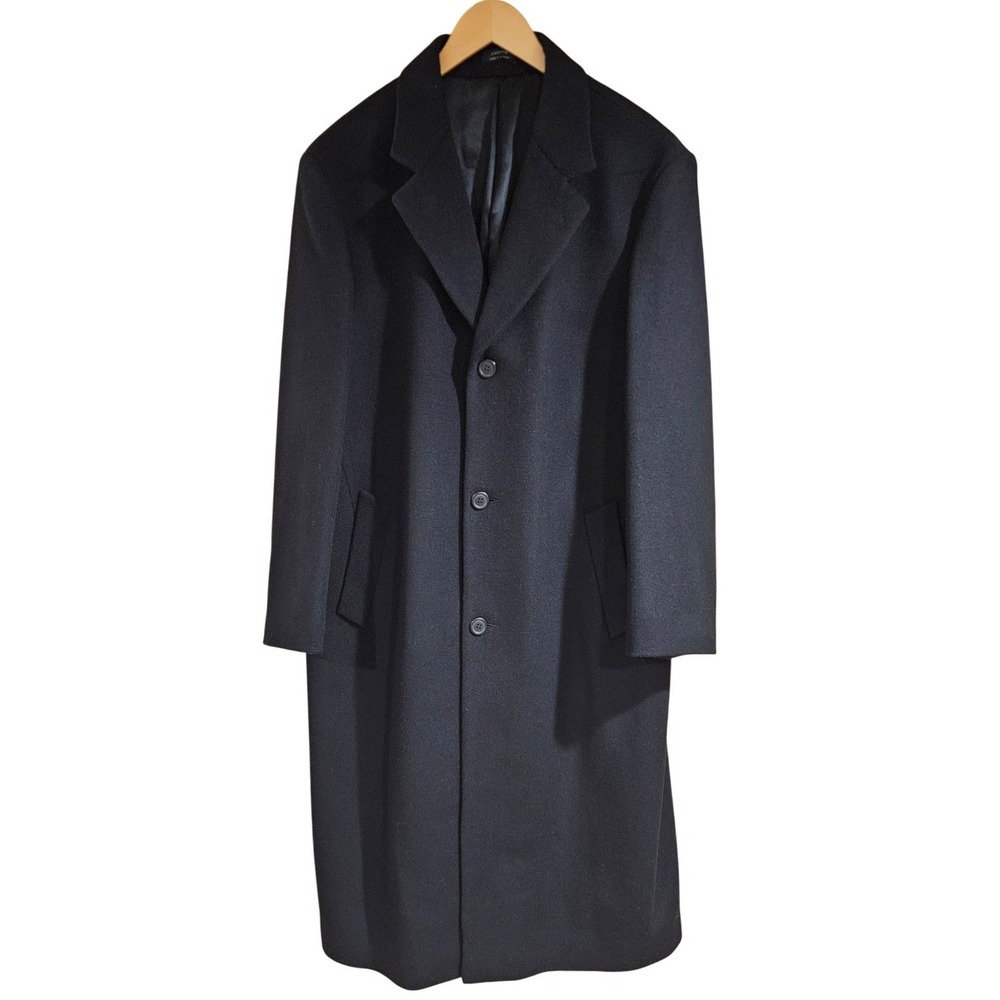 Claiborne Mens Black Wool Blend Overcoat Long Trench Coat Size 44R